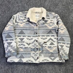 Wrangler Retro Jacket Womens XL Gray Aztec Sherpa Lined Western Snap Pockets
